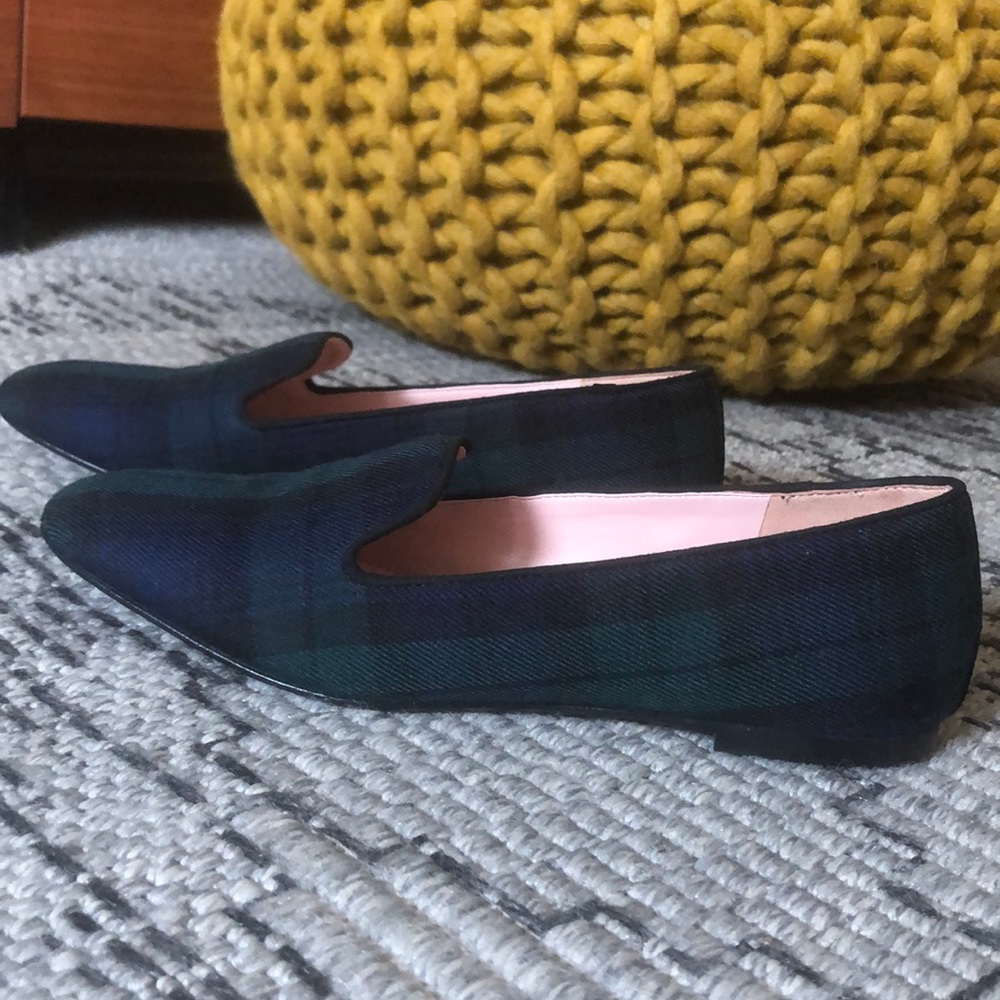 J Crew flats - green and navy plaid - size 7